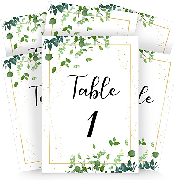 25 Pieces Weeding Table Numbers Cards, 1-25, Double Sided Modern Calligraphy Foil Design Rustic Table Numbers for Wedding, Receptions, Banquets, Cafés, Party, Event, Celebrations, 4 x 6 Inch