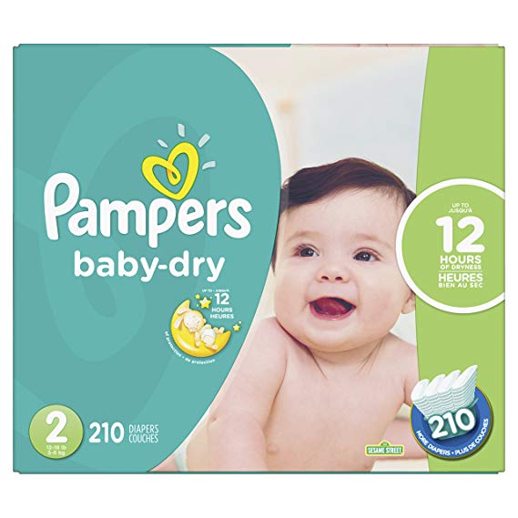 Diapers Size 2 - Pampers Baby Dry Disposable Baby Diapers, 210 Count, Economy Pack Plus