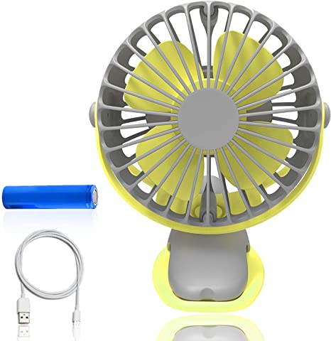 upHere Desk Fan, Rechargeable Battery Operated Clip on Fan with 4 Mode,360 Degree Rotation Portable USB Fan, Strong Wind Personal Fan for Stroller Car, Home Office Table,Camping - (Yellow and Gray)