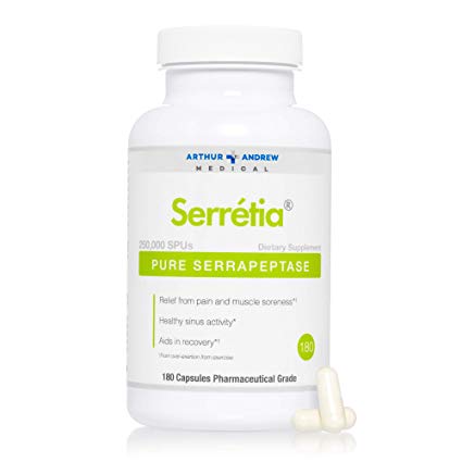 Arthur Andrew Medical - Serretia, Pure Serrapeptase, Relief from Pain and Muscle Soreness and Healthy Sinus Activity, Vegetarian, Non-GMO, 180 Capsules