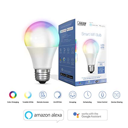 FEIT Electric Smart WiFi LED Color Changing and Dimmable A19 Light Bulb, No Hub Required, Works with Alexa and Google Assistant OM60/RGBW/CA/AG