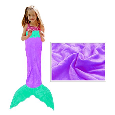 BATTOP Mermaid Tail Super Soft Blanket Crystal Velvet Lovely Gift for kids (Child, Purple)