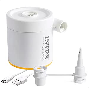 Intex, Mini hinchador eléctrico portátil, 150 l/min, USB Tipo A, 2 boquillas y Bolsa Transporte, Pequeño, Compacto y Ligero,Hincha y deshincha, Hinchables pequeños, Colchones y colchonetas (66616)