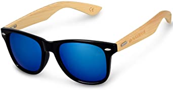 Navaris Lunettes de soleil UV400 - En bois pour hommes et femmes - Branches en bambou - Lunettes en bois avec étui - différentes couleurs