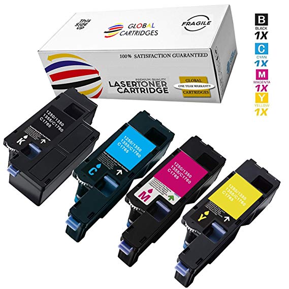 Global Cartridges Compatible Toner Cartridge Set Replacement for Dell 1250/1350 / 1355 / High Yield 331-0777, 331-0778, 331-0779, 331-0780(Black,Cyan,Yellow,Magenta)