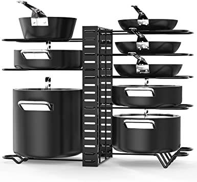 Pot Rack Organizers, G-TING 8 Tiers Pots and Pans Organizer for Kitchen Organization & Storage, Adjustable Pot Lid Holders & Pan Rack for Kitchen, Lid Organizer for Pots and Pans With 3 DIY Methods