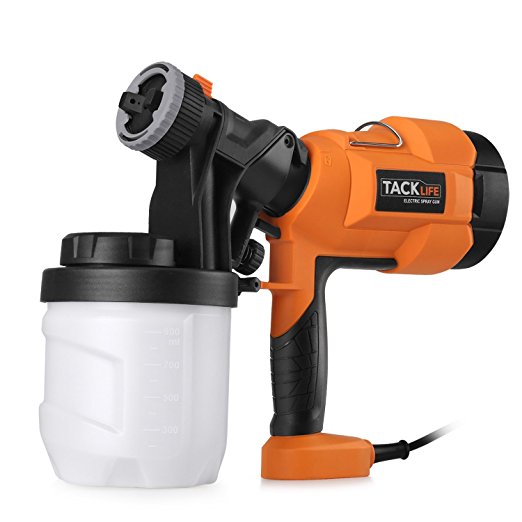 Tacklife SGP15AC 400W 800ml/min Advanced Hand Held Electric Spray Gun with Three Spray Patterns, Three Nozzle Sizes and 900ml Detachable Canister, Orange/Black/White Paint Sprayer