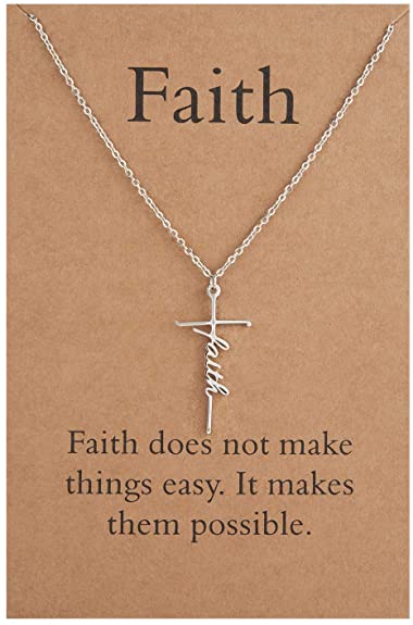 Lcherry Faith Cross Necklace Hope Belive Pendant Necklace Religious Jewelry for Women