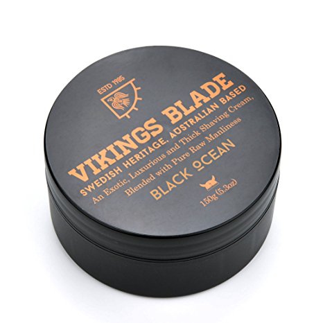 VIKINGS BLADE Black Ocean Luxury Shaving Cream, Traditional Swedish Heritage, 100% Pure Raw Manliness, 5.3 oz