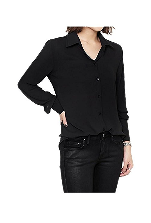 ARJOSA Women's Chiffon Long Sleeve Button Down Casual Shirt Blouse Top