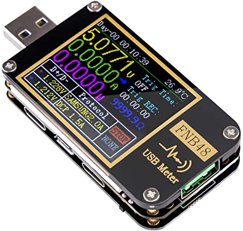 USB Tester USB Voltage Meter FNB48 PD Trigger Voltmeter USB 3.0 Voltage and Current Tester DC 4-24V 6.5A USB C Multimeter PPS Fast Charging Protocol Capacity Tester QC2.0 3.0