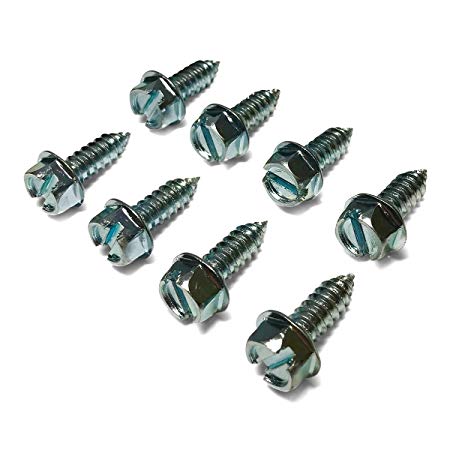 Eight (8) Blue License Plate Screws - Zinc Plated Fasteners for Fastening License Plates, Frames & Covers on American Cars & Trucks that Use Nylon Screw Insert Retainers (Blue Zinc Plated)