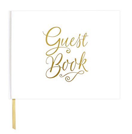 bloom daily planners Wedding Guest Book (120 pages) Guest Sign-In Book Guest Registry Guestbook - White Cover with Gold Foil and Page Marker Hardbound 7" x 9"
