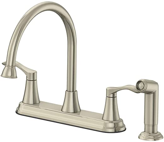 EZ-FLO 10719 Two-Handle High-Rise Kitchen Faucet with Matching Side Spray, Brushed Nickel
