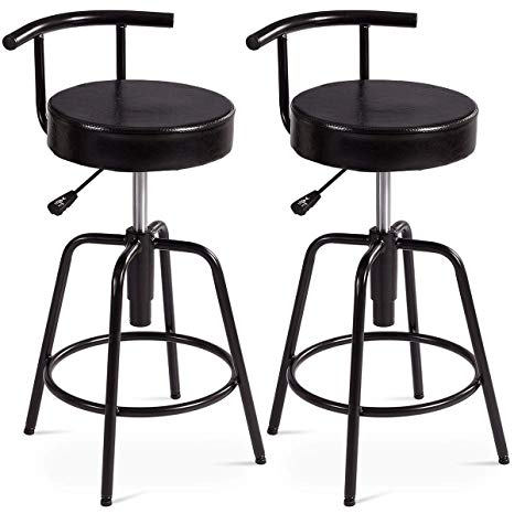 COSTWAY Bar Stool, Adjustable Swivel PU Leather Covered Cushion, Powder Coated Iron Frames, with Ring Footrest, Universal Shackles, for Home, Cafe and Bar, Black (2 Stools, Ring Footrest)