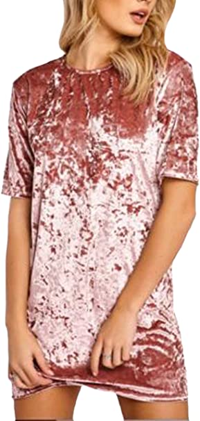 R.Vivimos Women's Summer Short Sleeve Crushed Velvet Mini Short Dresses