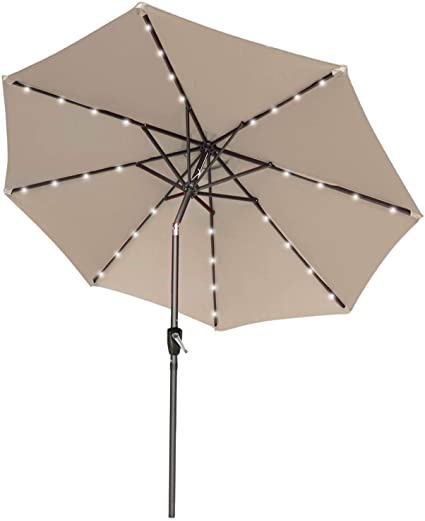 ABCCANOPY 9FT Patio Umbrella Ourdoor Solar Umbrella LED Umbrellas with 32LED Lights, Tilt and Crank Table Umbrellas for Garden, Deck, Backyard and Pool(Khaki)