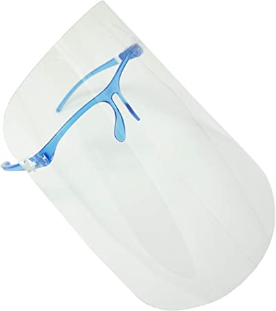 ArtToFrames Protective Face Shield 5 Transparent Blue Glasses 5 Shields, Fully Transparent Face and Eye Protection from Droplets and Saliva with Reusable Glasses and Replaceable Shield, Anti-Fog PPE