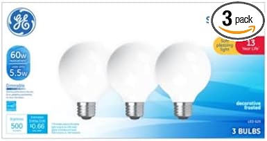 GE LED 5.5-Watt (60W Equivalent) Soft White, G25 Globe Light Bulbs, White Finish, Dimmable, 3pk