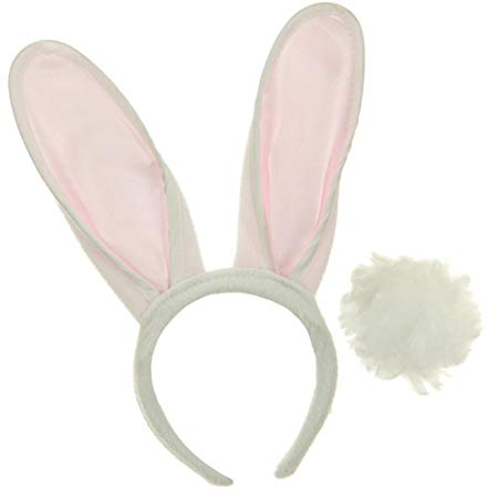 Jacobson Hat Company White & Pink Bunny Ears Headband with Fluffy Tail
