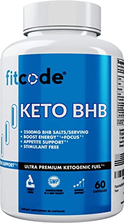 Fitcode Keto BHB, Ultra Premium Ketogenic Fuel, 2500mg BHBs, Appetite Support, Stimulant Free, Gluten-Free (60 Capsules)