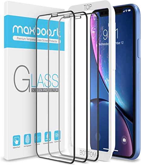 Maxboost Edge-to-Edge Screen Protector for Apple iPhone XR (6.1-Inch)(3 Pack) [Touch Accurate] Full Framed Tempered Glass Screen Protector Compatible with iPhone XR 2018 - Pack of 3