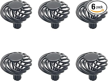 Nest Twist Cupboard Dresser Drawer Knob,6-Pack, Birdcage Knobs Iron Black 1.3x1.5(DxH) Hollow Shape Drawer Knobs Retro Design Bird Cage Cabinet Knob