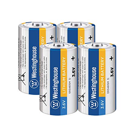 Westinghouse ER34615 D Size, 3.6V 19000mAh (Non-Rechargeable) Li-Socl2 Lithium Thionyl Chloride Primary Battery ((4 Count))