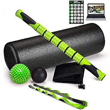 Fitness Kings The Ultimate Foam Roller Set - Large 18" Foam Exercise Set with Massage Stick, Spiky Massage Ball, Deep Tissue Ball Massager & Yoga Strap - Home Gym Set for Pilates - W/Workout Program