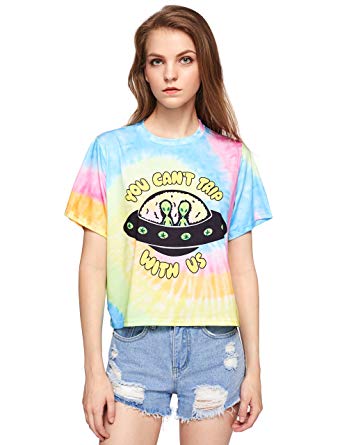 Romwe Women's Colorful Tie Dye Ombre Round Neck Tee Shirt Top