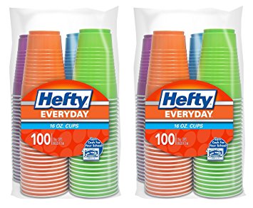 Hefty Plastic Party Cups (Assorted Colors, 16 Ounce, 100 Count) – Packaging May Vary (2 Pack (100 Count))