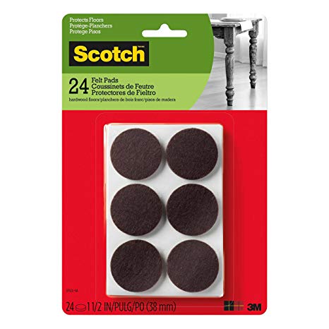 Scotch Felt Pads, Round, Brown, 1.5-Inch Diameter, 24 Pads/Pack (SP824-NA)