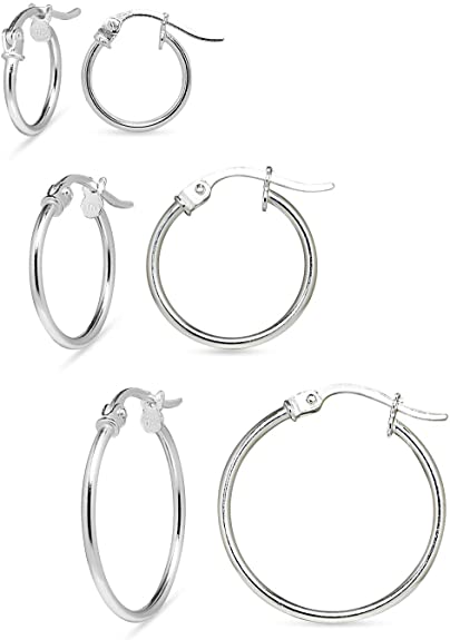 River Island Sterling Silver Three Pair Set Hoop Earrings Size 12mm 15mm 20mm | Available in Silver, Rose and Yellow Gold