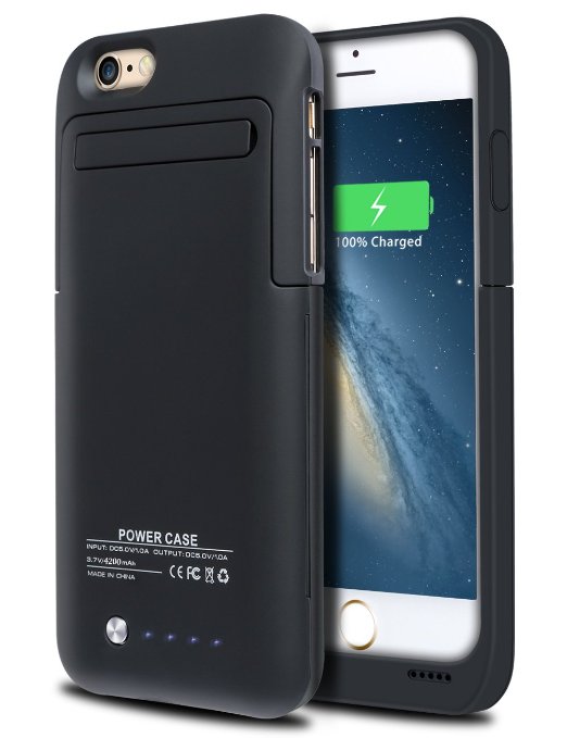 iPhone 6S Plus Battery Case, iPhone 6 Plus Battery Case, HoneyAKE 4200mAh Rechargeable External Battery Case Power Bank Pack Portable Charger Charging Case for Apple iPhone 6S Plus/6 Plus 5.5- Black
