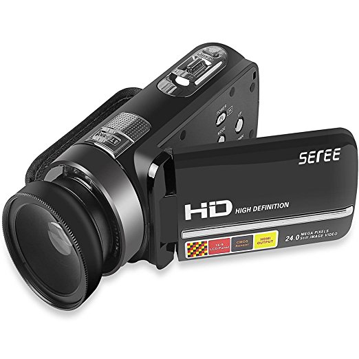 Seree FHD 1080P Digital Video Camera Camcorder Night Vision Wide Angle Macro Shooting 24MP 3 Inch Touch Screen (HDV-301)