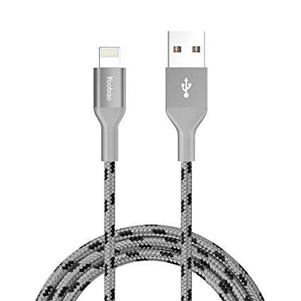 Yoobao 3ft Nylon Braided Apple MFI Certified Lightning Cable 8pin Sync Charging Cord for iPhone X, iPhone 8/ 8 Plus/ 7 / 6s/ 6s Plus/ 6/ 6 Plus/, iPad Mini 2 3 4/ Air/ Pro, iPod Touch - Gray