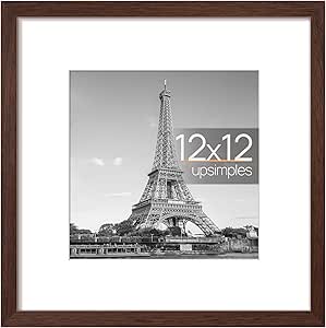 upsimples 12x12 Picture Frame, Display Pictures 8x8 with Mat or 12x12 Without Mat, Wall Hanging Photo Frame, Brown, 1 Pack