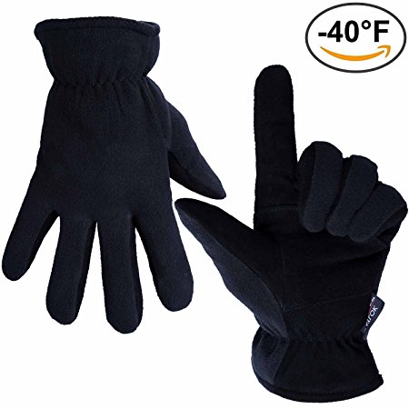 Winter Gloves, OZERO -40ºF Cold Proof Thermal Glove - Deerskin Suede Leather Palm and Polar Fleece Back with Heatlok Insulated Cotton Layer - Keep Warm in Cold Weather - Black/Tan/Gray (S/M/L/XL)