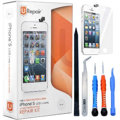 iPhone 5 Screen Replacement - White - LCD Premium Complete Repair Kit with Tools - Easy Manuals Videos and Instructions - with Screen Protector, New Touch Panel Display Digitizer Assembly