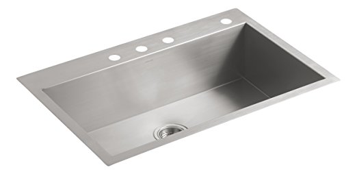 KOHLER K-3821-4-NA Vault Large Single Kitchen Sink with Four-Hole Faucet Drilling