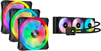 Corsair QL Series, Ql120 RGB, 120mm RGB LED Fan, Triple Pack with Lighting Node Core & iCUE H150i Elite Capellix Liquid CPU Cooler, RGB Pump   Fans, 360mm