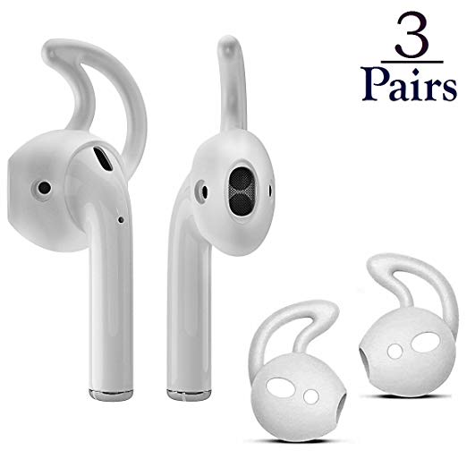 Josi Minea x3 Pairs Anti-Slip Earbud Cover with Earhooks for Apple AirPods & EarPods - Soft Silicone Tips with Ear Hook Attachments for EarPod & AirPod Earphones iPhone Headphones [ 3 Pairs - White ]