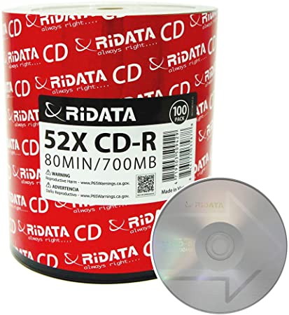 100 Pack Ridata CD-R 52X 700MB 80Min Branded Logo Blank Media Recordable Disc