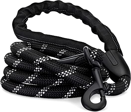 Strong Dog Leash, Reflective Rope, Chew Resistant Paracord for Medium and Large Dogs, Durable Metal Clasp, Attaches to Pet Collar (1 Pack) (5 Foot, Black)