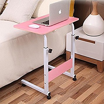 Adjustable Overbed / Chair Table Movable Bedside Table Height-Adjustable Laptop Table Lazy Computer Stands Multi-function Table ( Pink )