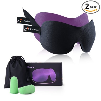 3D Sleep Mask Blindfold [2Pack], Xawy Sleeping Mask with Ear Plugs Travel Pouch- Best Eye Mask for Sleeping