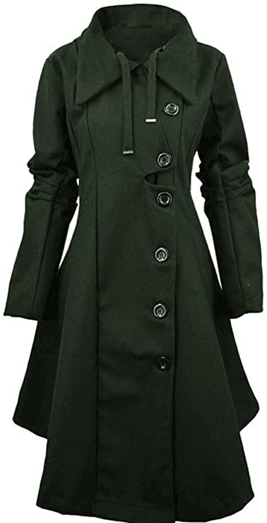 Allonly Women's Button Closure Asymmetrical Hem Long Trench Black Cloak Coat