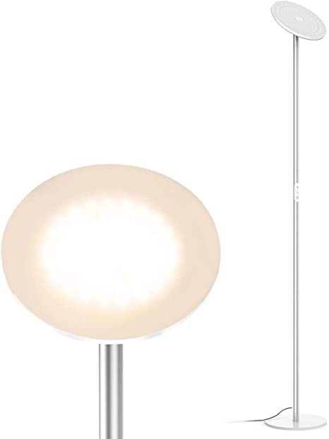 TROND LED Torchiere Floor Lamp, Dimmable 30W 5000lm Warm White, 71-Inch Tall Standing Lamp, 30-Minute Timer, Touch Control, Compatible with Wall Switch for Living Room Bedroom Office, Silver