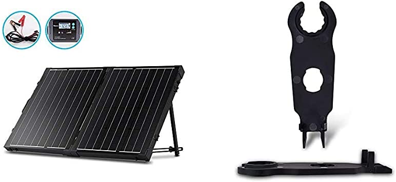 Renogy 100 Watt 12 Volt Monocrystalline Off Grid Portable Foldable 2Pcs 50W Solar Panel Suitcase Built-in Kickstand with Waterproof 20A Charger Controller & Solar Panel Connector Assembly Tool