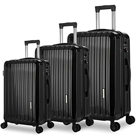 DFAVORS Luggage Set 3 Piece Suitcase Set Lightweight Spinner Hard shell Suitcases with TSA Lock (20”/24”/28”) (black)